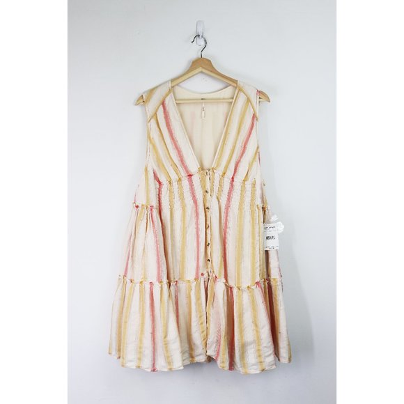 NWT Free People Do It Again Frayed Trim Mini Dress Fresh Almond Stripe Small - Picture 3 of 14